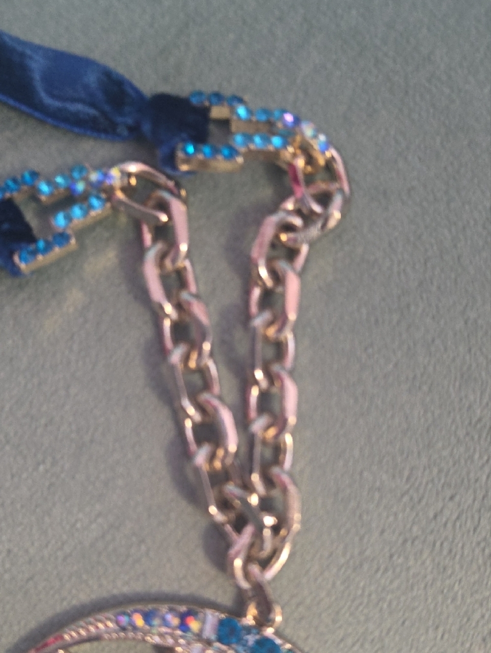 Betsey Johnson Gold-Tone Crescent Moon Necklace with Blue Crystals - Picture 8 of 9
